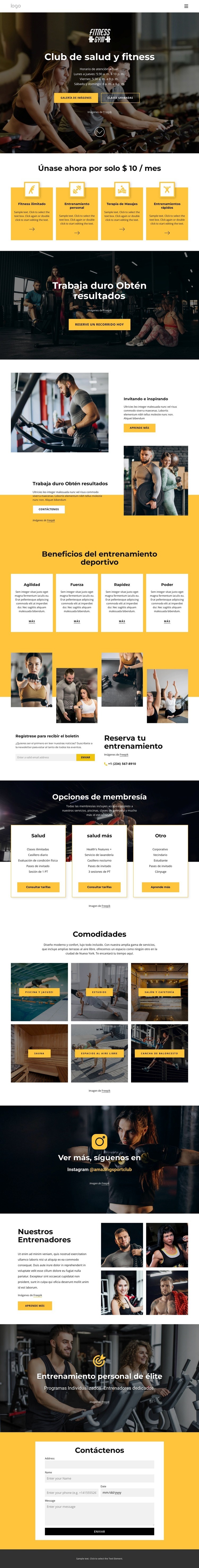 Club de salud y fitness Página de destino