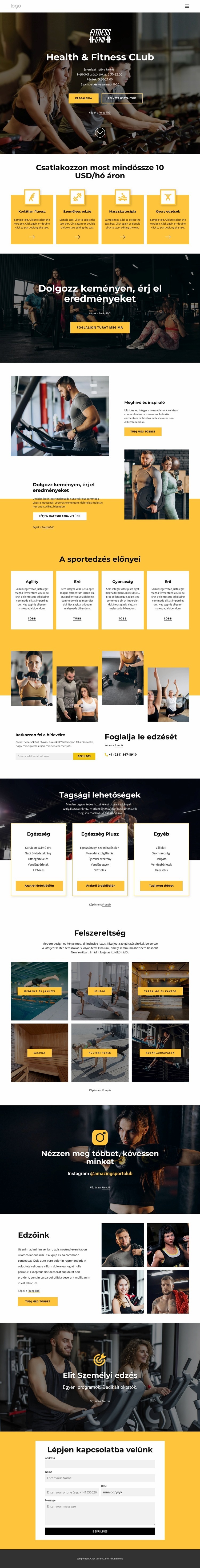 Egészség és fitnesz klub Weboldal tervezés