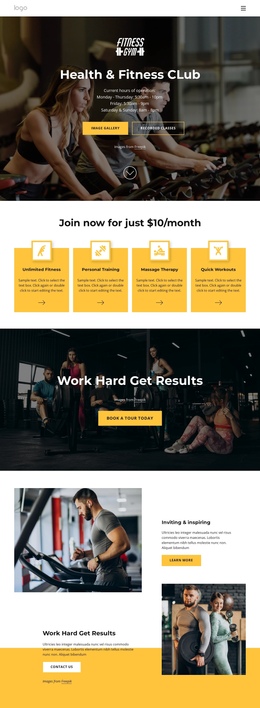 Exclusive One Page Template For Health And Fitness Club