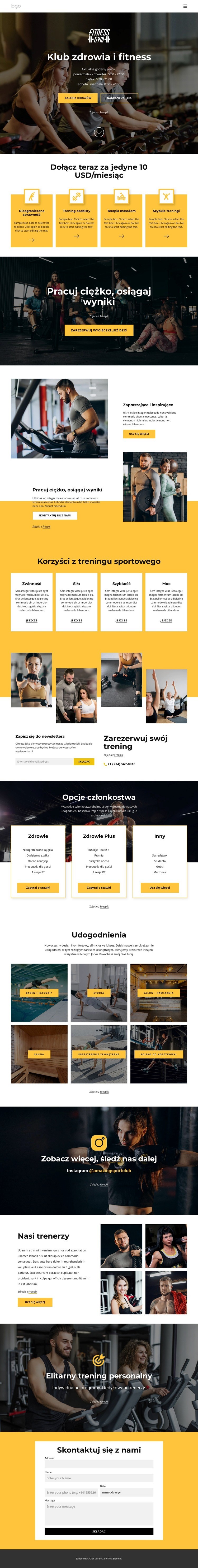 Klub zdrowia i fitness Projekt strony internetowej