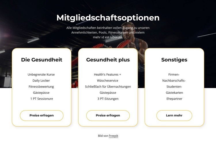 Mitgliedschaftsmöglichkeiten HTML Website Builder