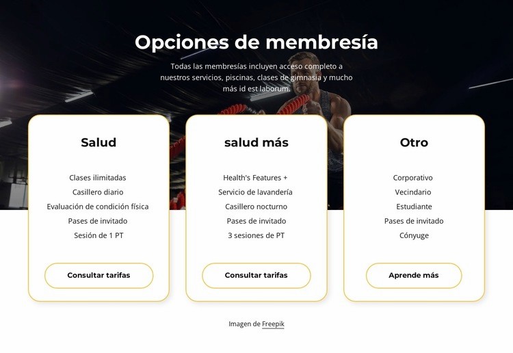 Opciones de membresía Creador de sitios web HTML