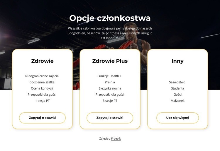 Opcje członkostwa Kreator witryn internetowych HTML