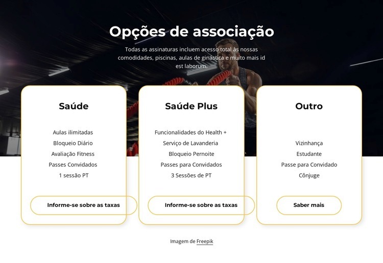 Opções de associação Landing Page