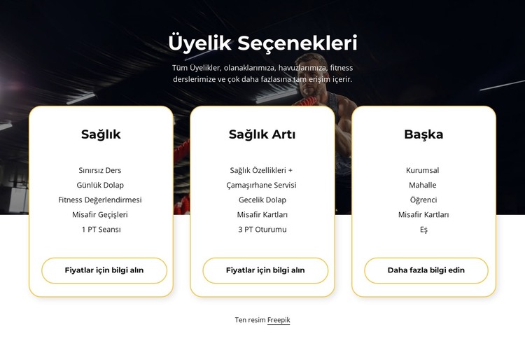 Üyelik seçenekleri HTML Şablonu