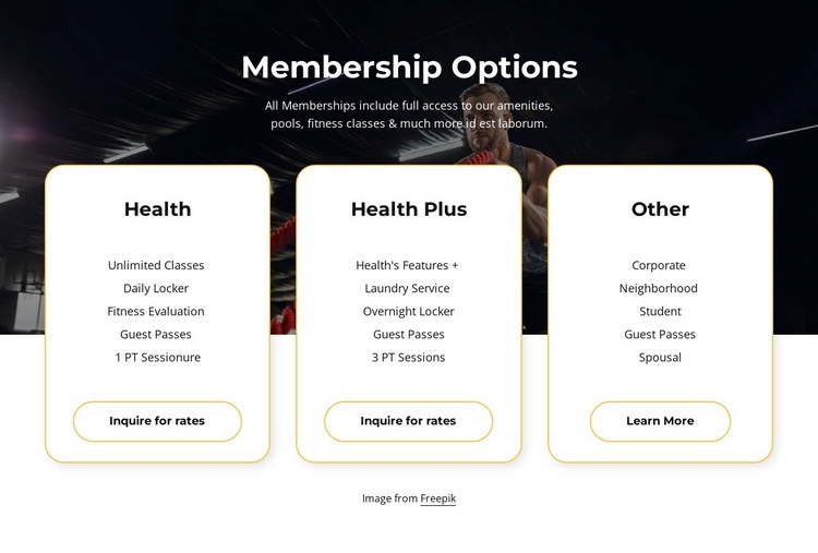Membership options Web Page Design