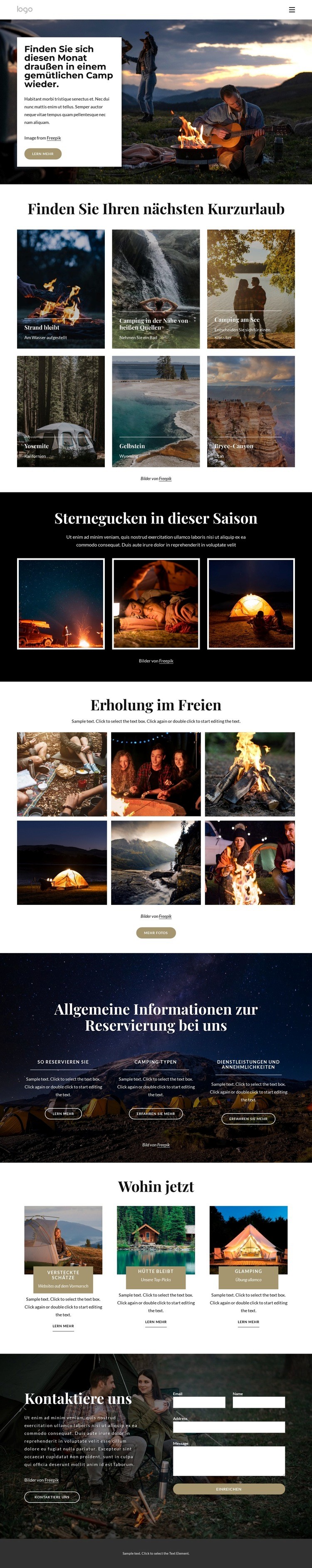 Auf einen Campingausflug gehen Website design