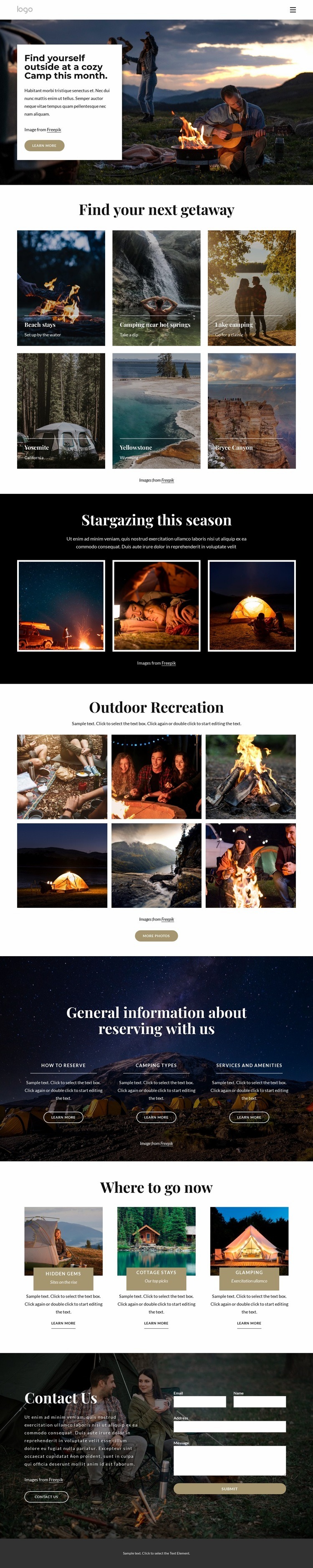 Going on a camping trip Homepage Design