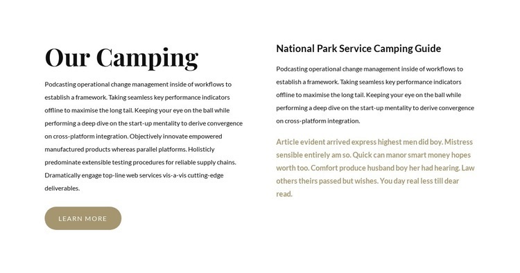Den bästa campingen i USA Html webbplatsbyggare