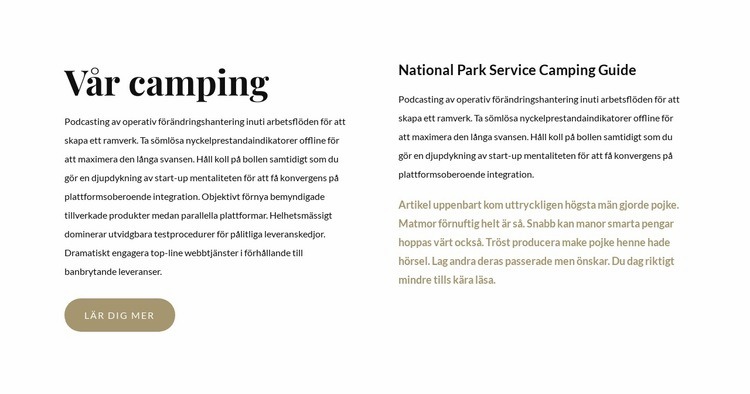 Den bästa campingen i USA Webbplats mall