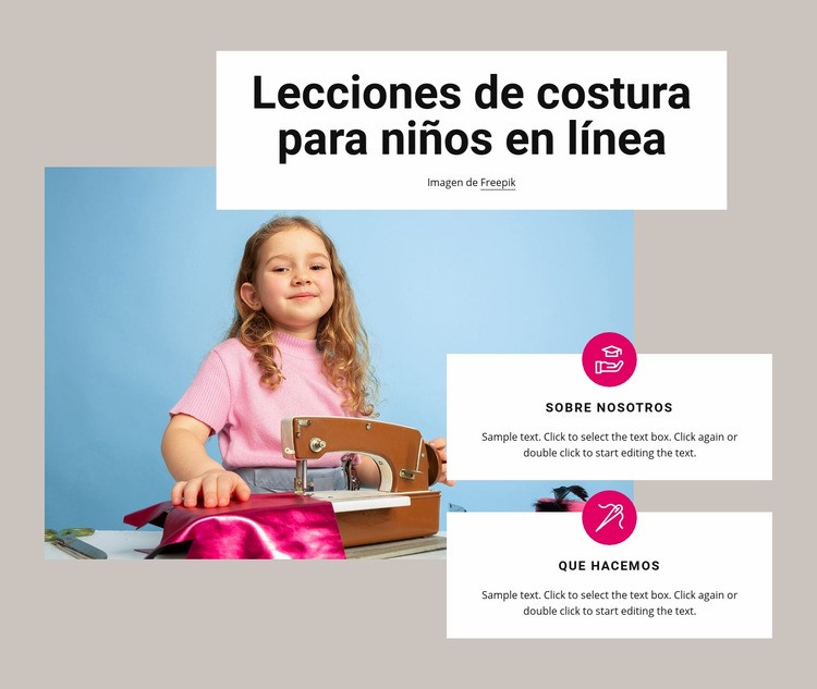Lecciones de costura para niños Maqueta de sitio web