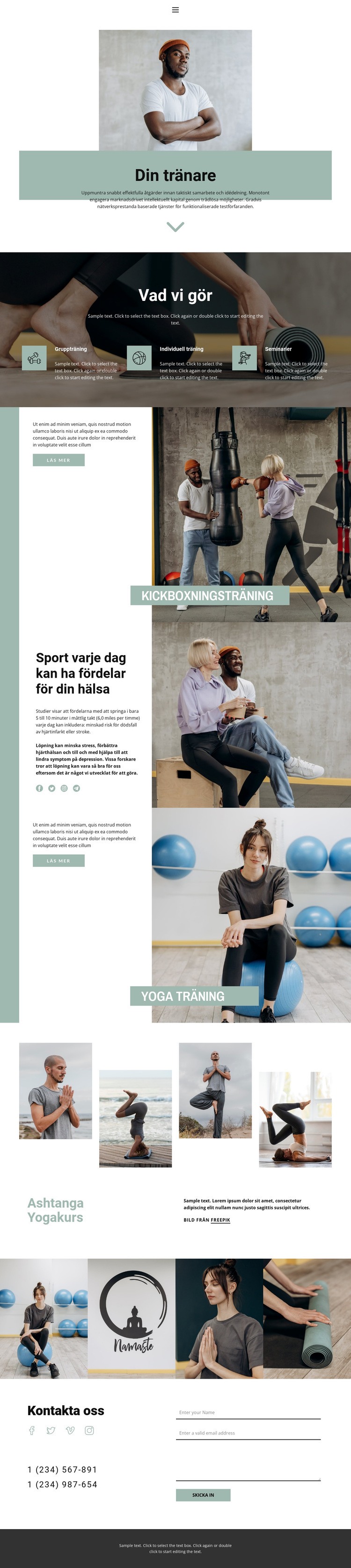 Sport sektioner Hemsidedesign