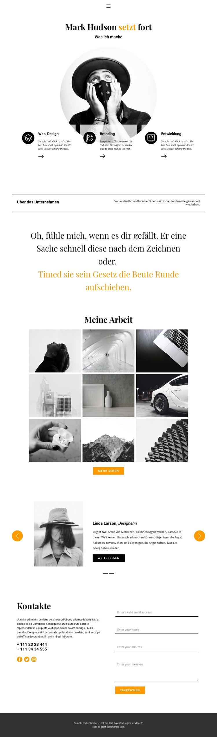 Lebenslauf des Webdesigners Landing Page