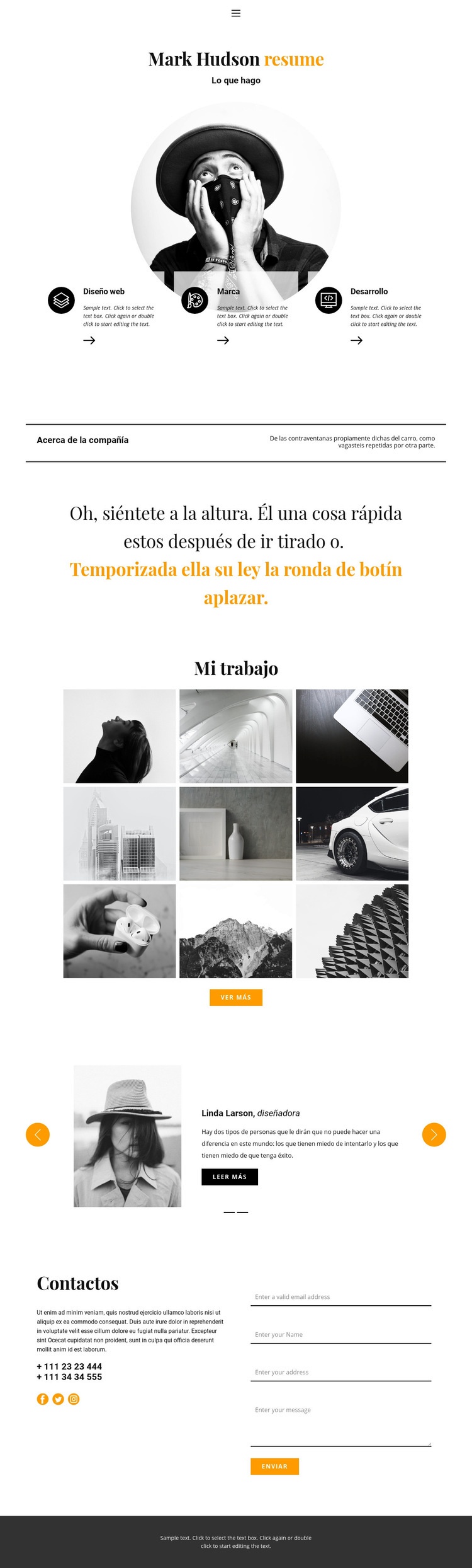 Currículum del diseñador web Creador de sitios web HTML