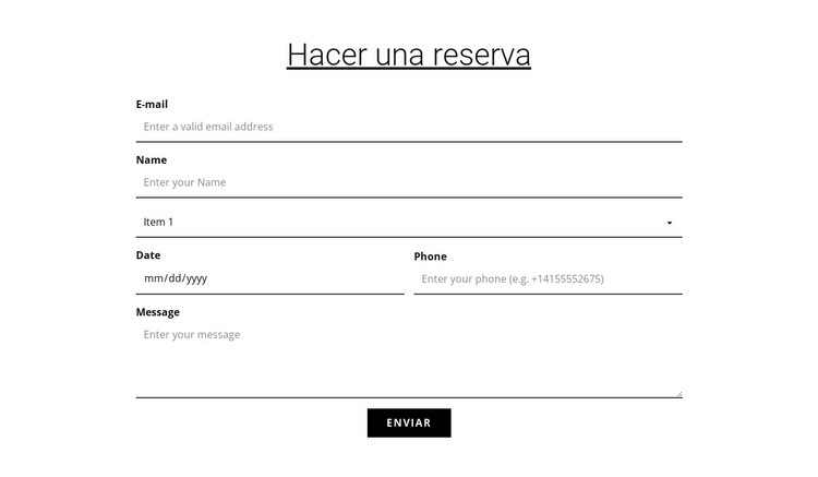 Hacer una reserva Plantilla de una página