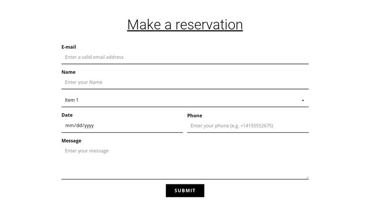 Make a reservation Html Code Example