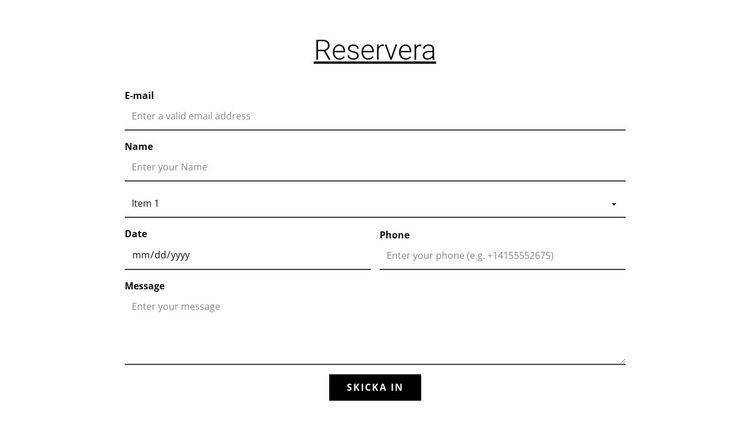 Reservera HTML-mall