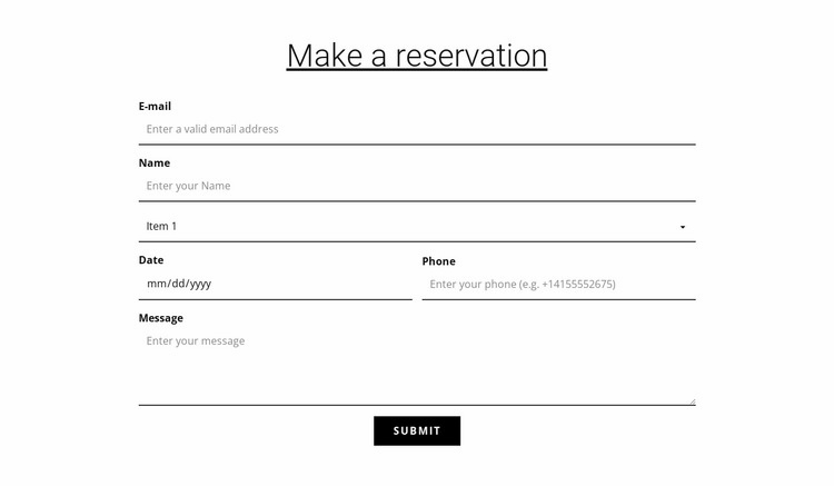 Make a reservation Web Page Design