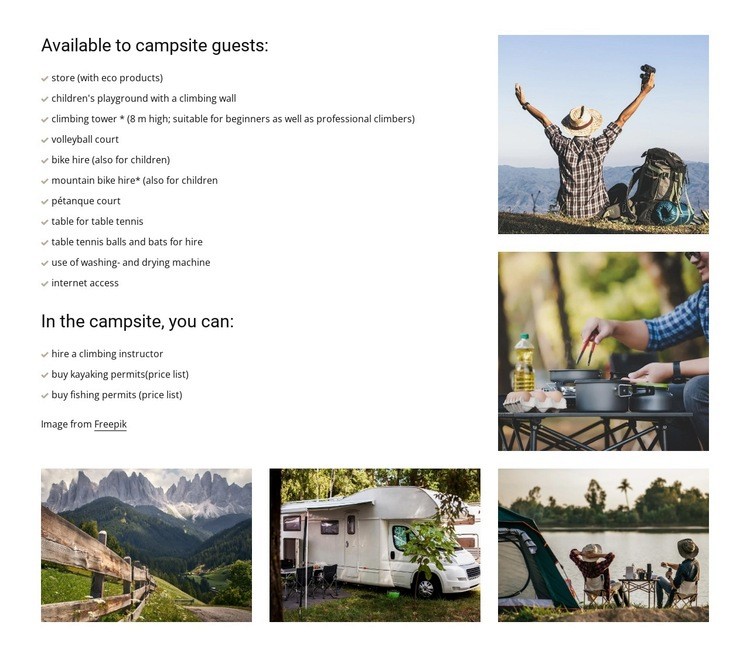 Camping rules Elementor Template Alternative