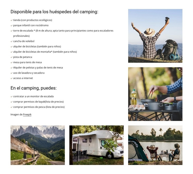 Reglas de campamento Maqueta de sitio web