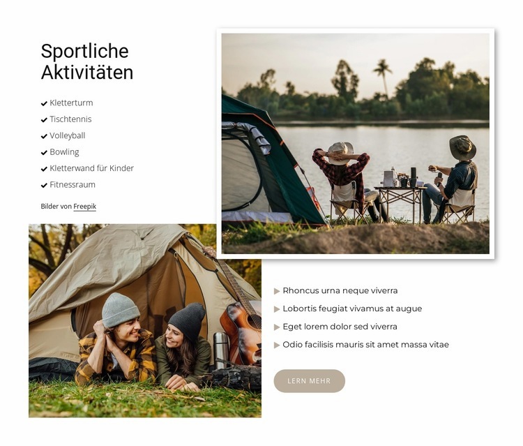 Aktivitäten für Kinder und Erwachsene HTML Website Builder