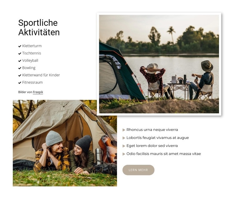 Aktivitäten für Kinder und Erwachsene Website Builder-Vorlagen