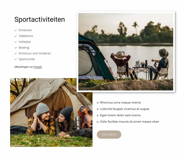 Activiteiten voor kinderen en volwassenen Website mockup