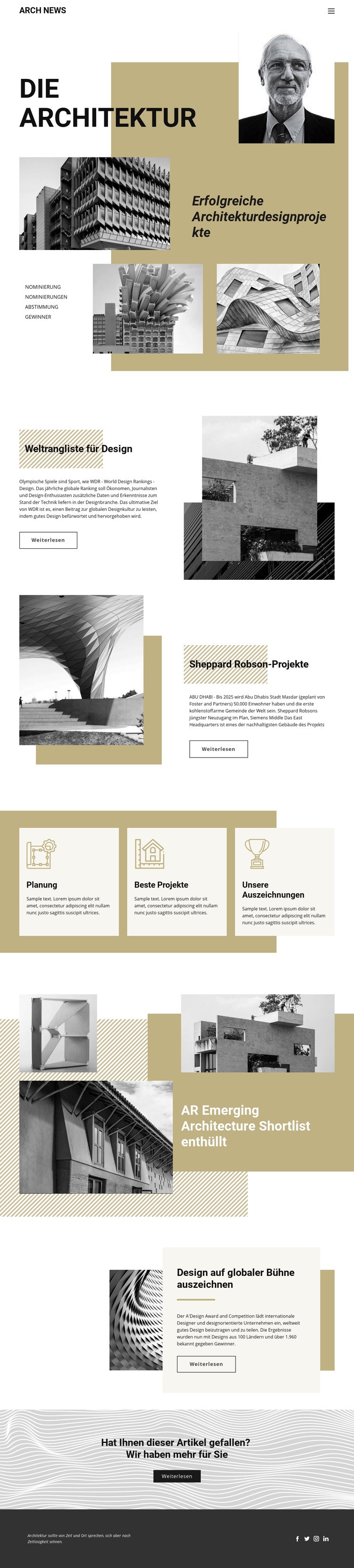 Design der Architektur Landing Page