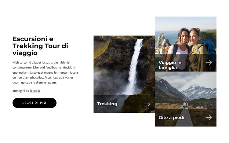 Escursioni di viaggio di trekking Modello di sito Web
