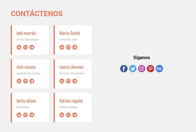 Contáctanos y síguenos Diseño de páginas web