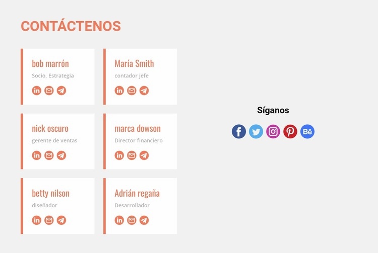 Contáctanos y síguenos Plantilla HTML5