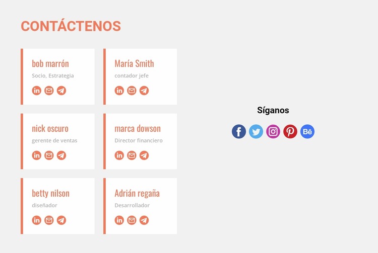 Contáctanos y síguenos Plantilla Joomla