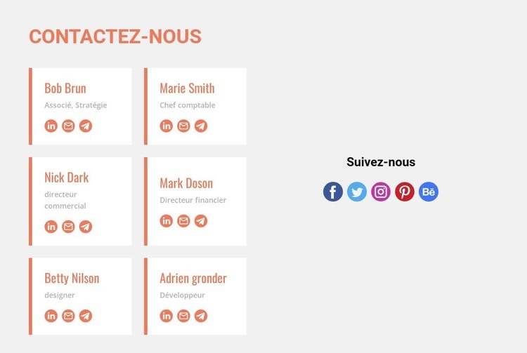 Contactez-nous et suivez-nous Page de destination