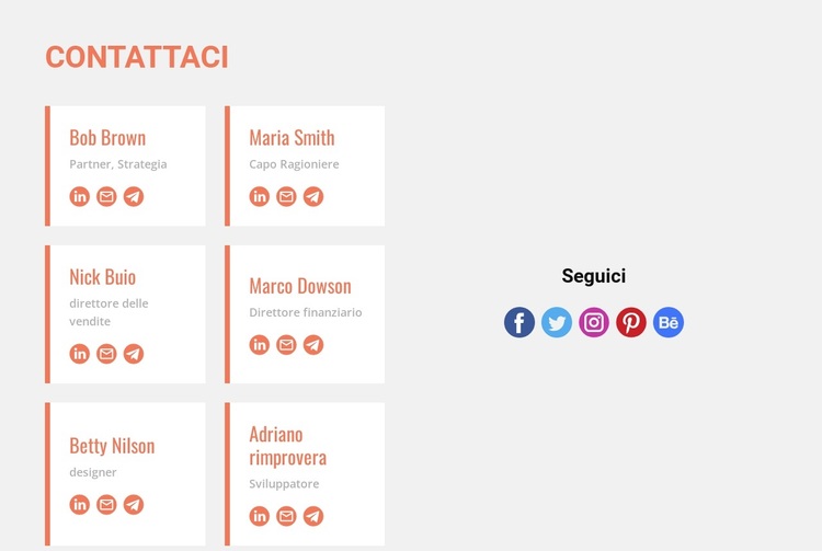 Contattaci e seguici Tema WordPress