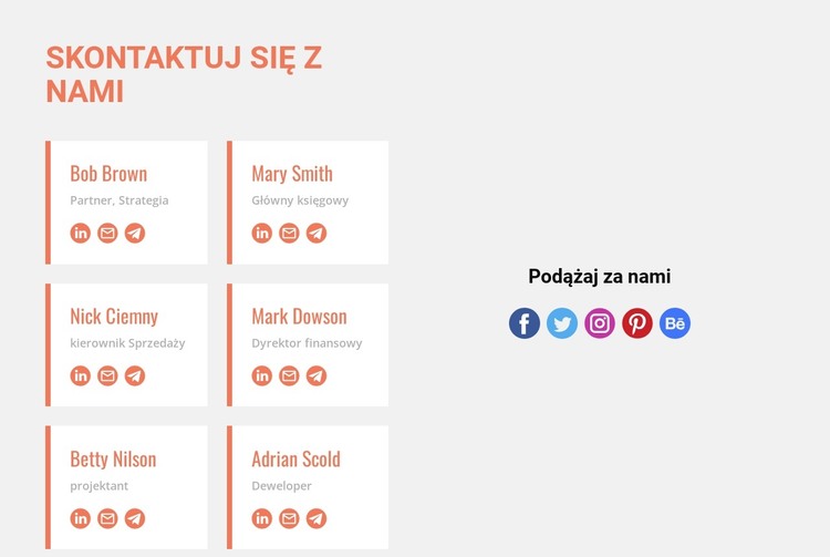 Skontaktuj się z nami i śledź nas Szablon HTML