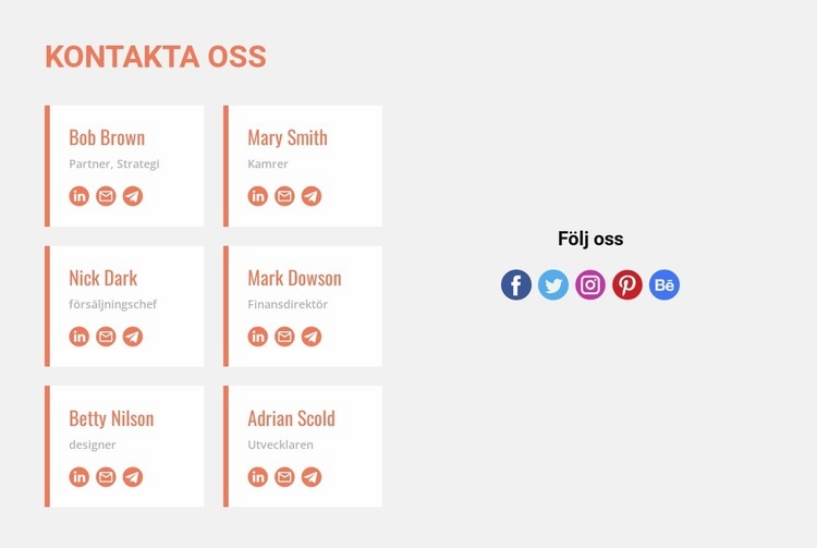 Kontakta oss och följ oss CSS -mall