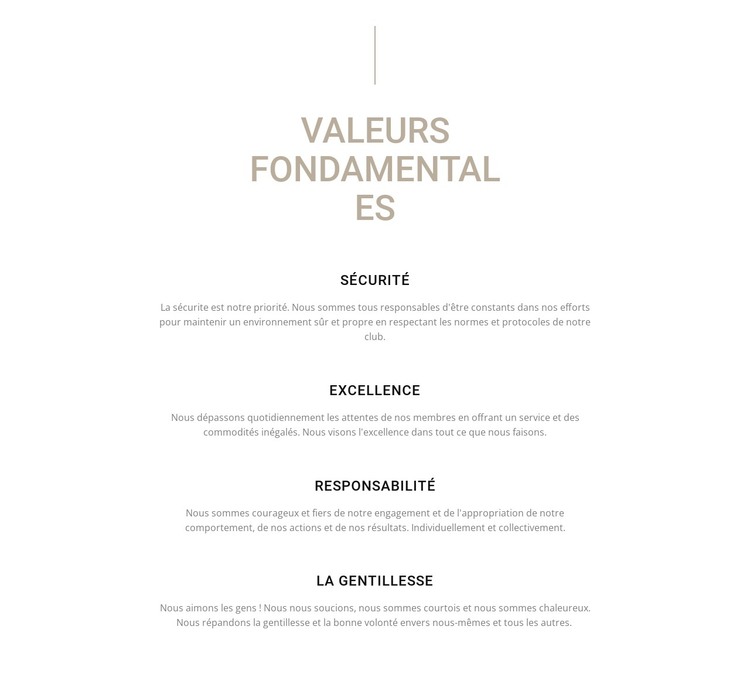 Valeurs fondamentales Modèle HTML