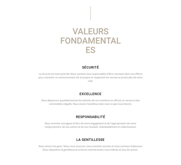 Valeurs fondamentales Thème WordPress