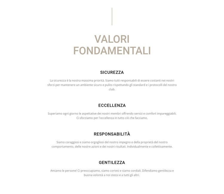 Valori fondamentali Mockup del sito web