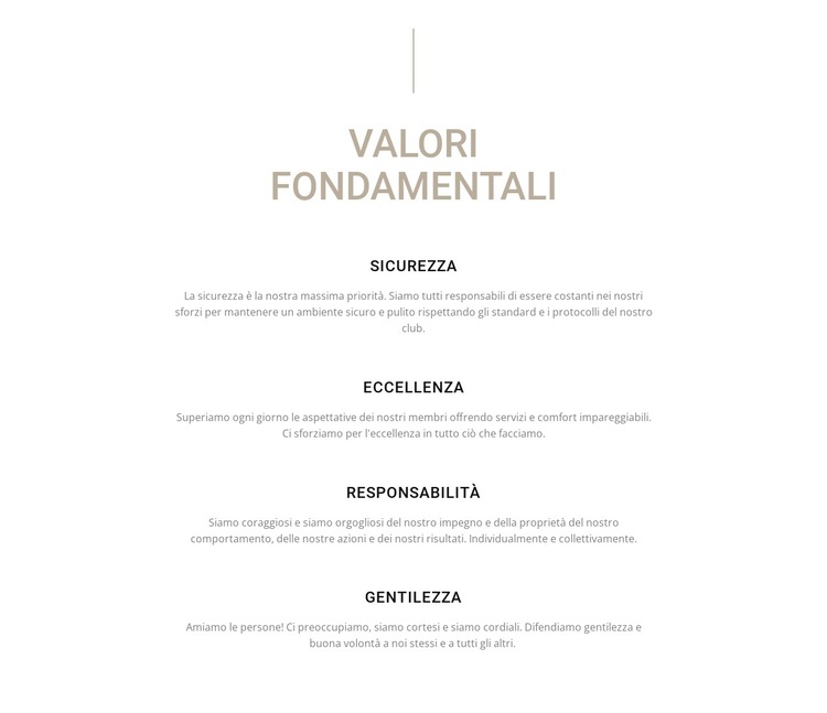 Valori fondamentali Modello di sito Web