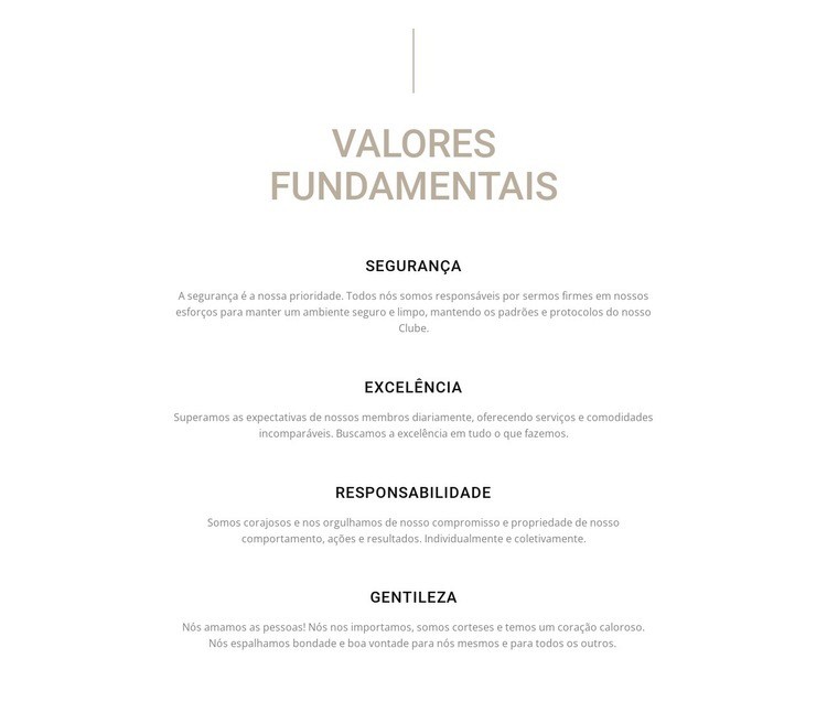 Valores fundamentais Design do site