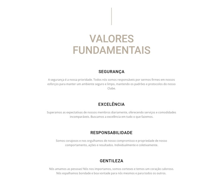 Valores fundamentais Modelo HTML