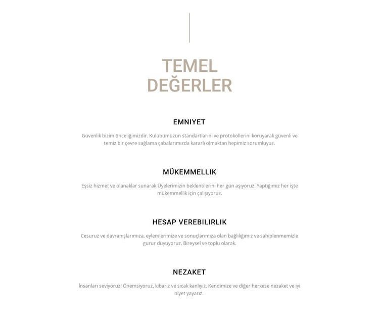 Temel değerler HTML Şablonu