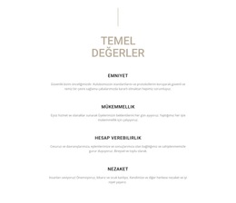 Temel Değerler Için Web Sitesi Düzeni