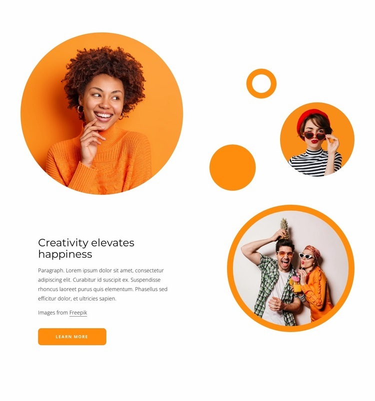 Kreativitet höjer lyckan Html webbplatsbyggare