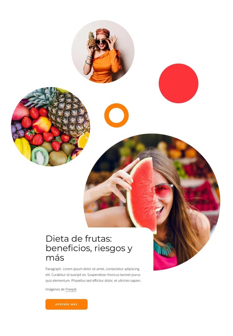 dieta de frutas Maqueta de sitio web