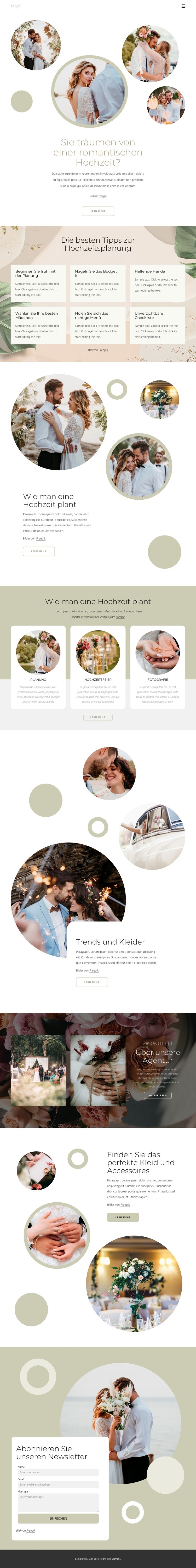 Romantische Hochzeit Website design