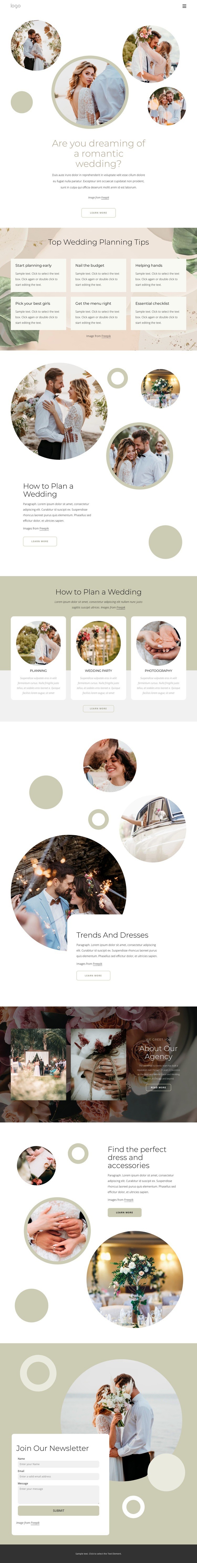 Romantic wedding Web Page Design