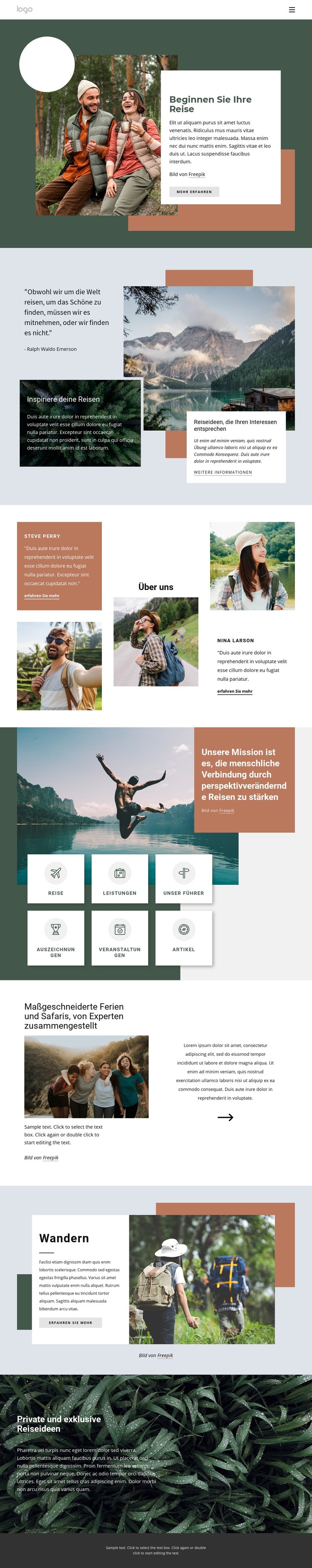 Abenteuerreiseveranstalter Landing Page