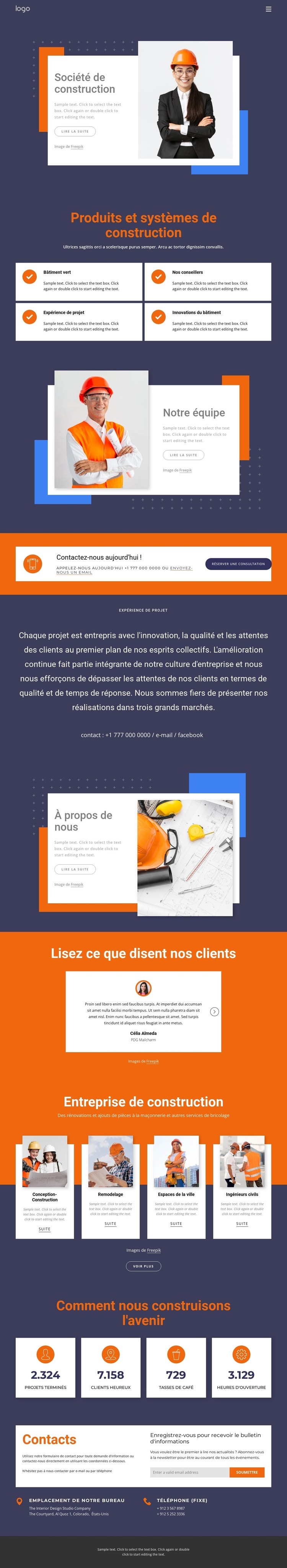 Entreprise mondiale de construction Page de destination